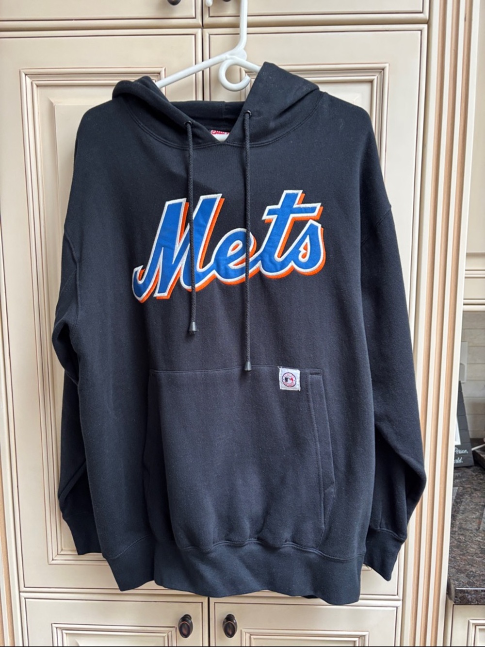 STITCHES BLACK NY METS PULLOVER SWEATSHIRT WITH HOOD LARGE BRAND NEW